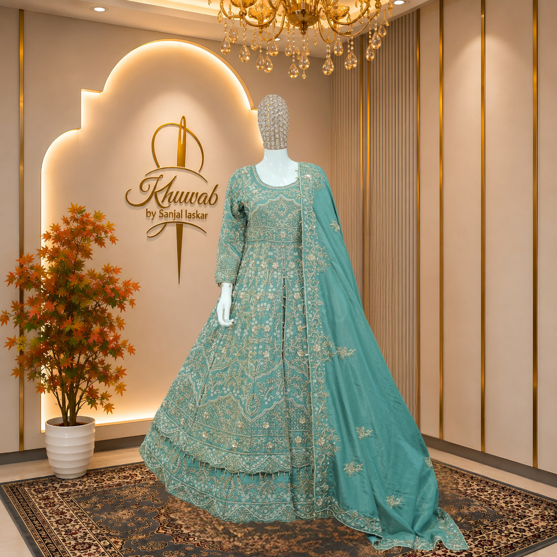 Aqua Embroidered Bridal Anarkali