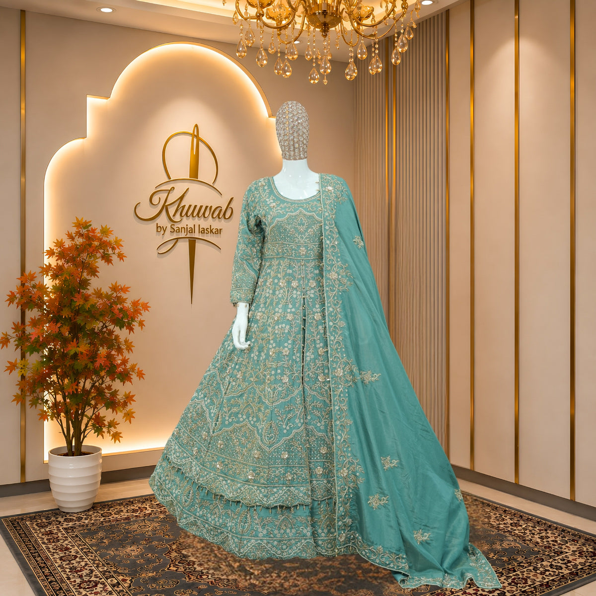 Aqua Embroidered Bridal Anarkali
