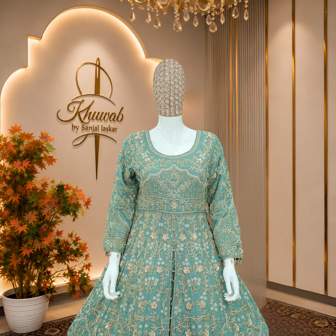 Aqua Embroidered Bridal Anarkali