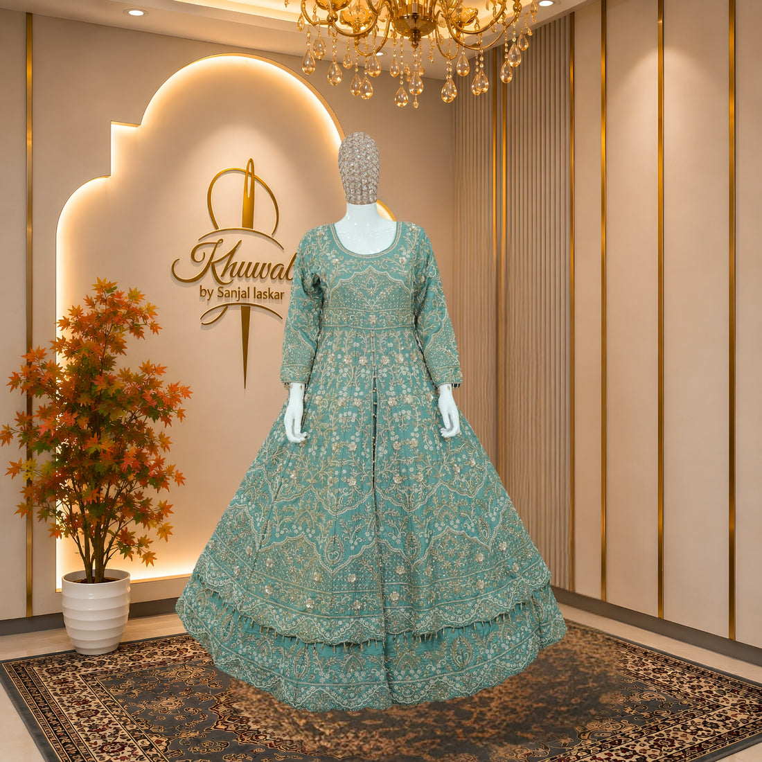 Aqua Embroidered Bridal Anarkali