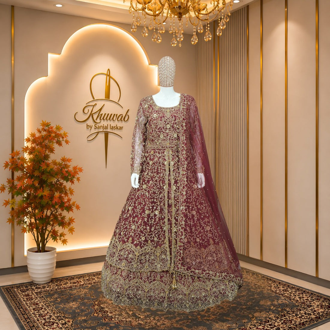 Noor Jahan Maroon Bridal Anarkali