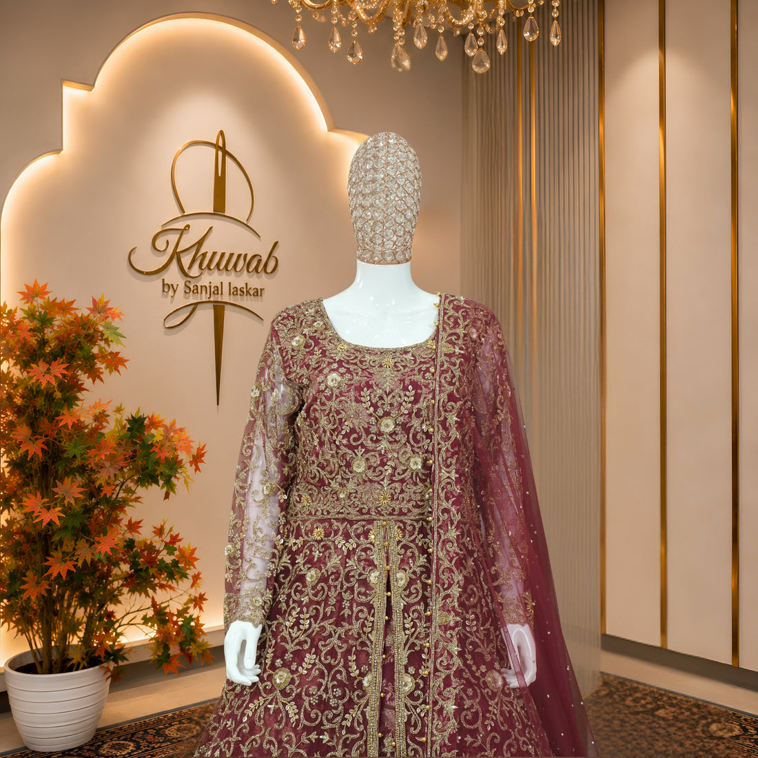 Noor Jahan Maroon Bridal Anarkali