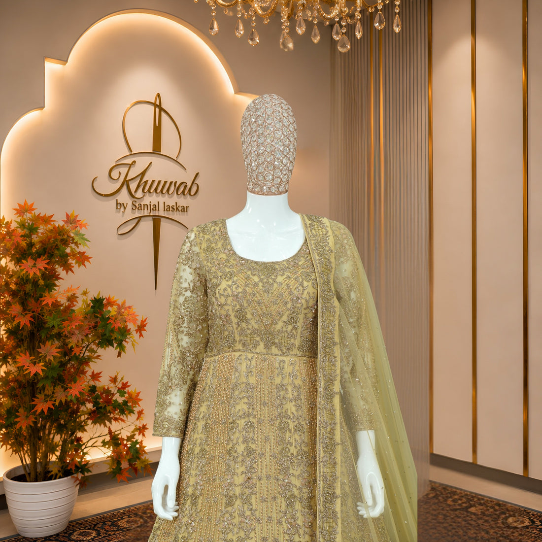 Champagne Gold Embroidered Anarkali