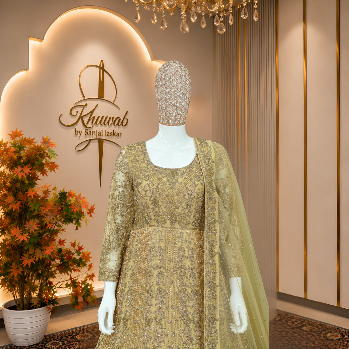 Champagne Gold Embroidered Anarkali