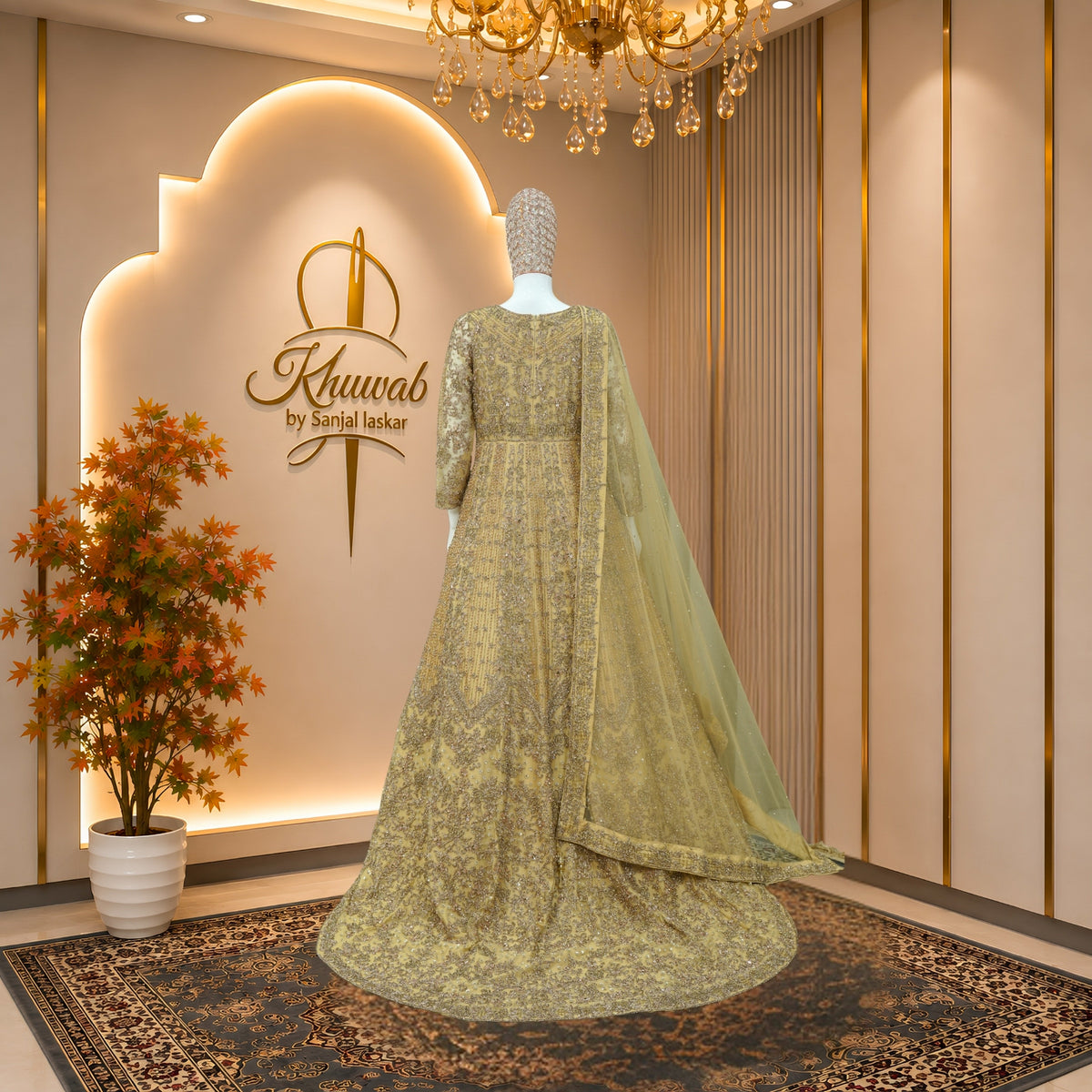 Champagne Gold Embroidered Anarkali