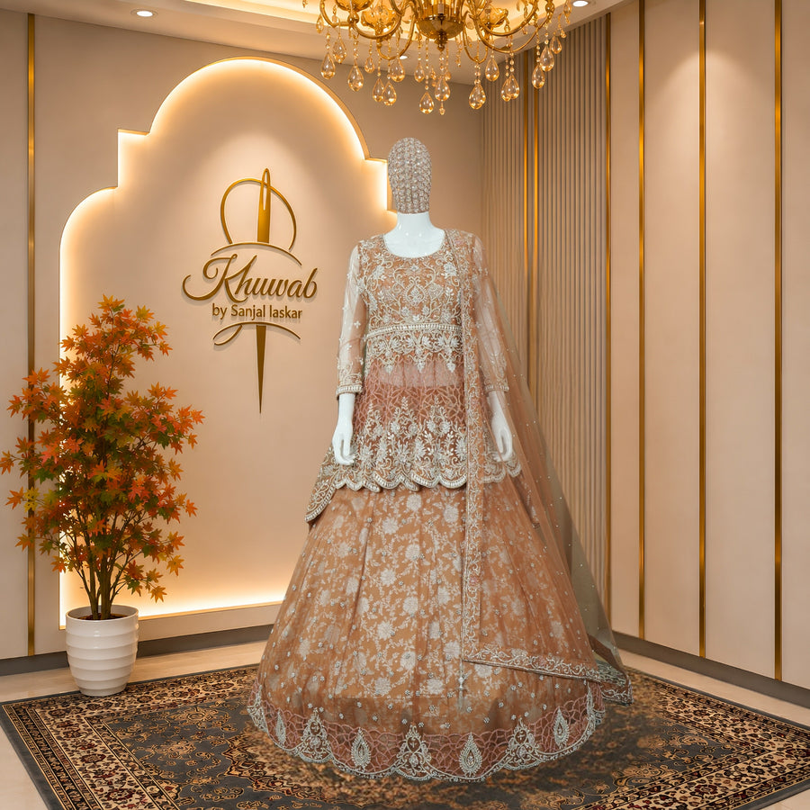 Rose Gold Embroidered Bridal Lehenga