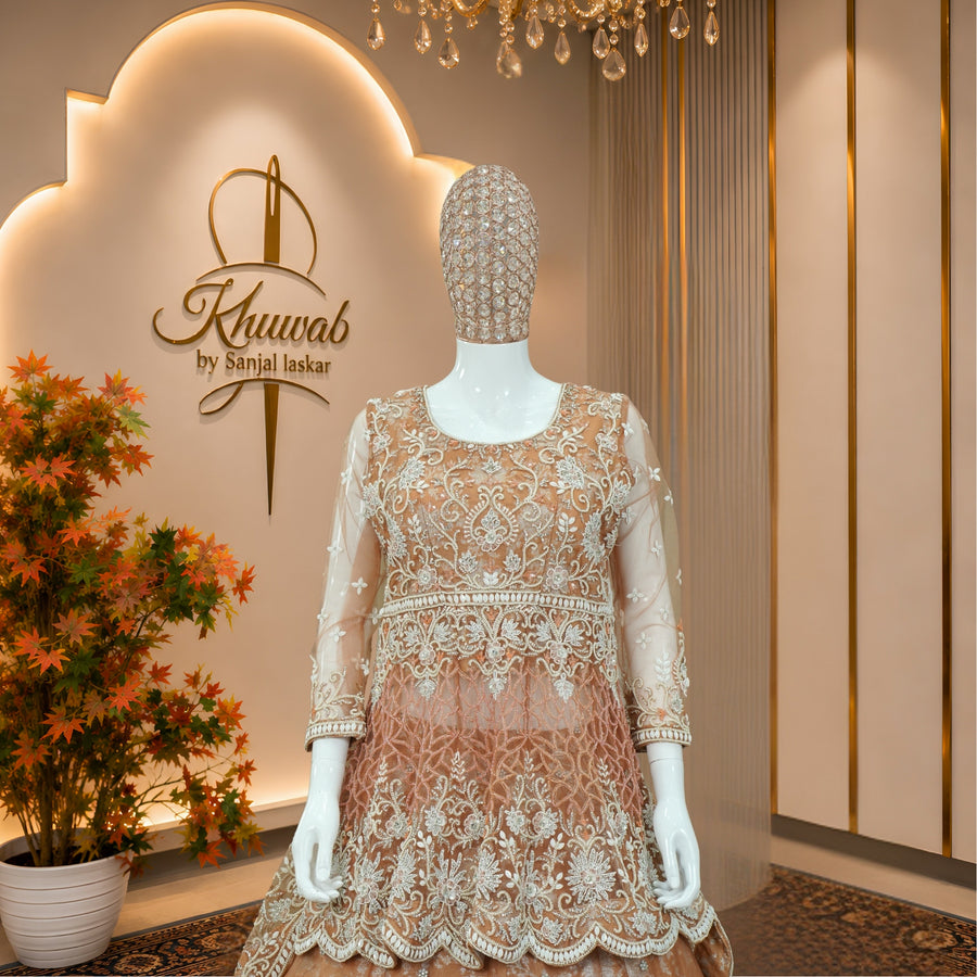 Rose Gold Embroidered Bridal Lehenga