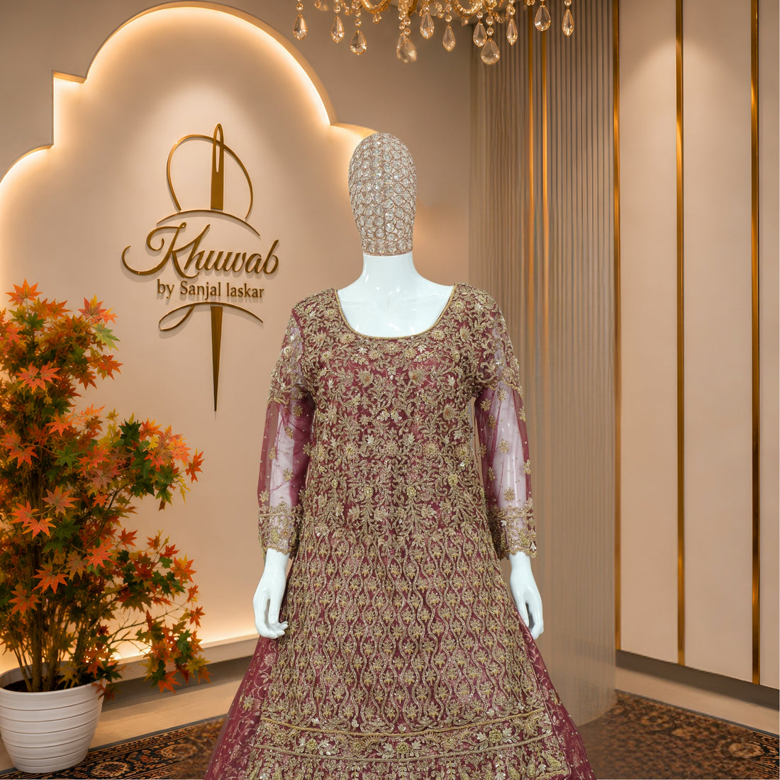 Royal Wine Bridal Lehenga with Intricate Gold Embroidery