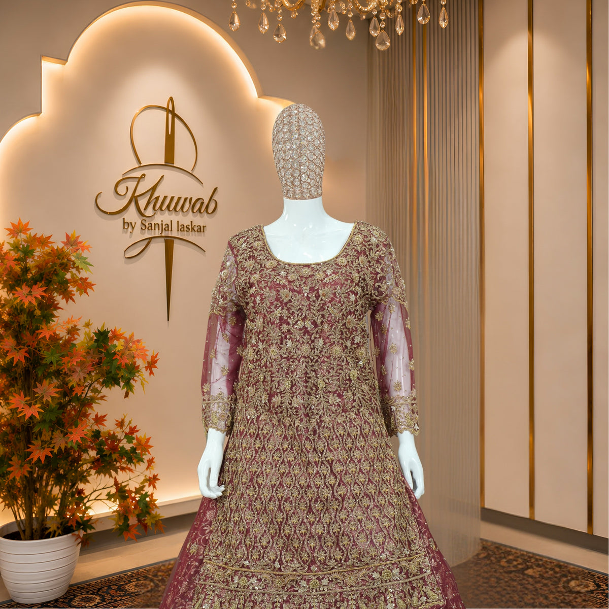 Royal Wine Bridal Lehenga with Intricate Gold Embroidery