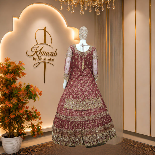 Royal Wine Bridal Lehenga with Intricate Gold Embroidery