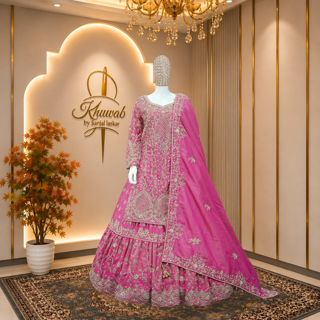 Dusty Rose Heritage Sharara Set with Floral Zari Detailing