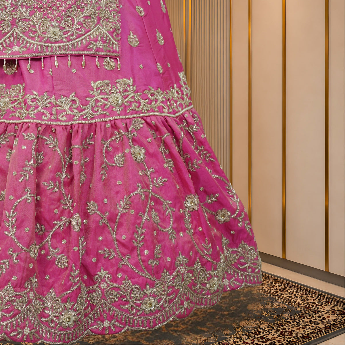 Rani Pink Bridal Sharara Set with Intricate Gold Embroidery