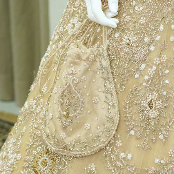 Champagne Pearl Bridal Gown with Floral Crystal Detailing