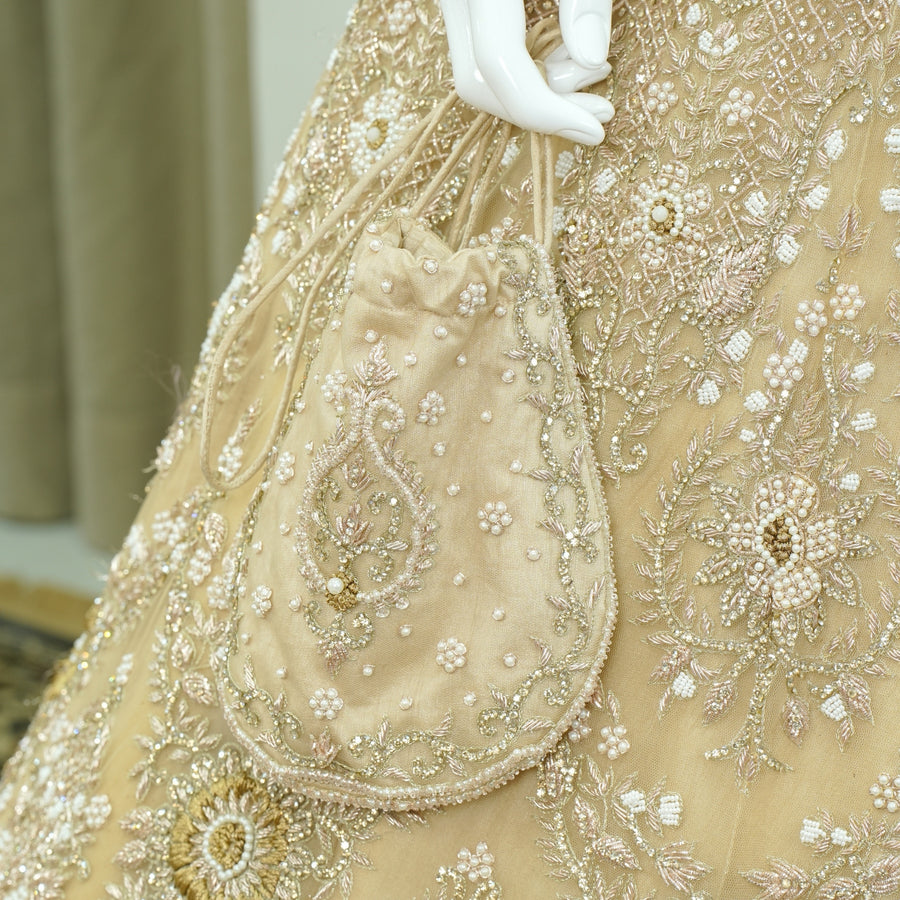 Champagne Pearl Bridal Gown with Floral Crystal Detailing