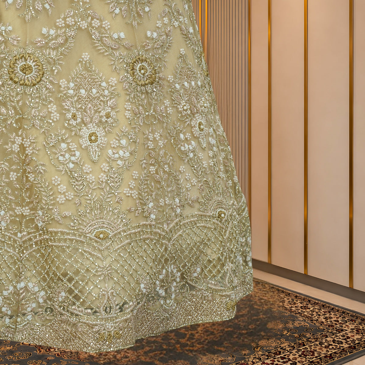 Champagne Pearl Bridal Gown with Floral Crystal Detailing