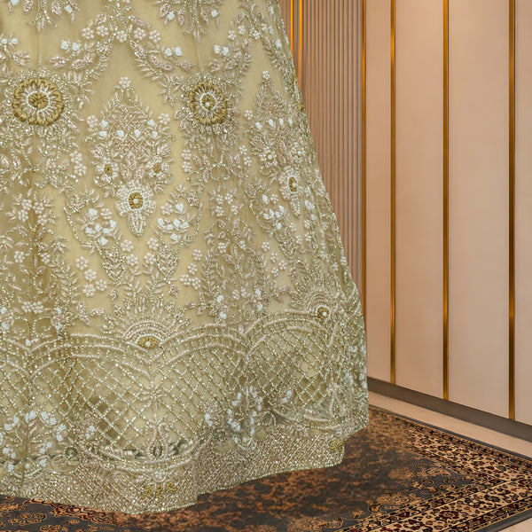 Champagne Pearl Bridal Gown with Floral Crystal Detailing