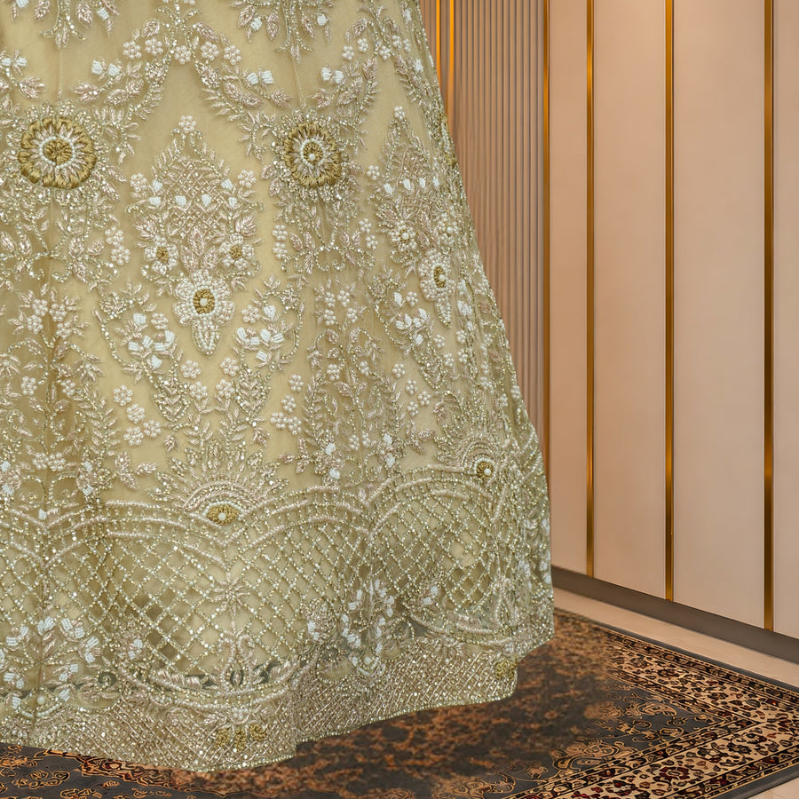 Champagne Pearl Bridal Gown with Floral Crystal Detailing